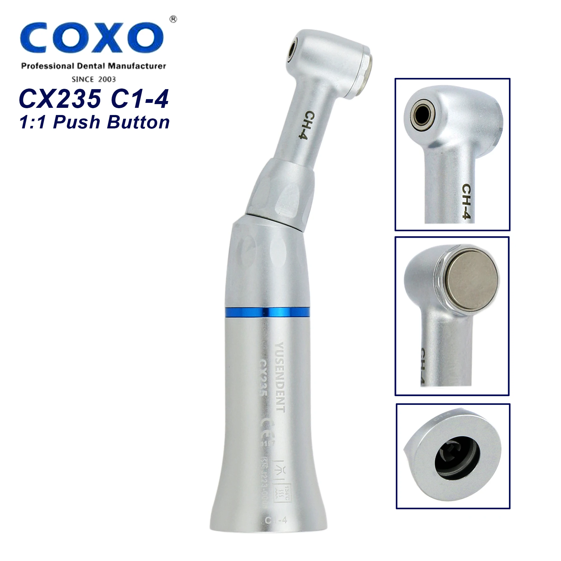 

COXO YUSENDENT Dental Slow Low Speed 1:1 Push Button Contra Angle Handpiece CX235 C1-4 Fit KAVO NSK CA Bur 2.35mm