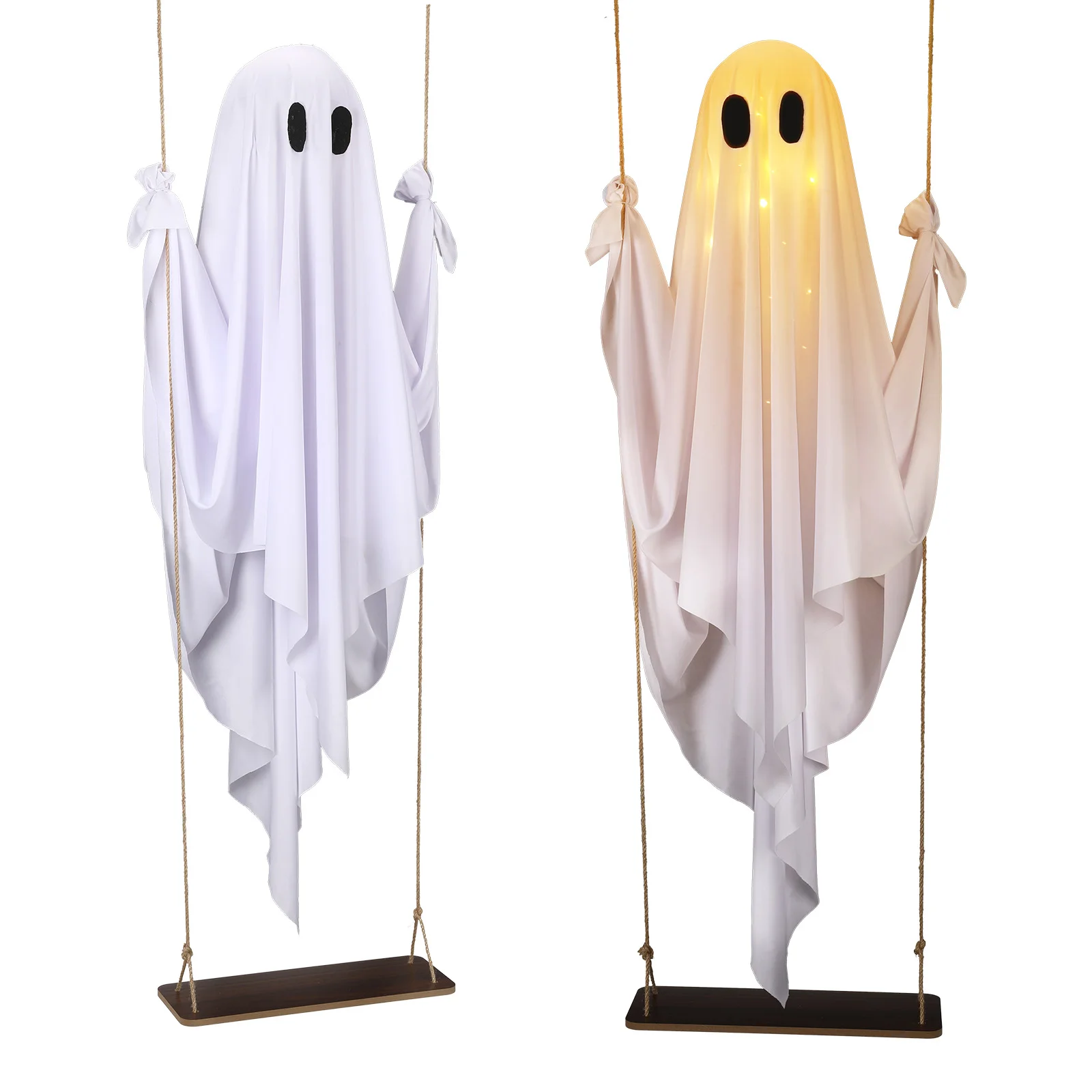 ハロウィン屋外装飾 5フィート 大型吊り下げゴーストスイング リモコン付きストリングライト 怖いゴースト ハロウィンパーティーデコレーション