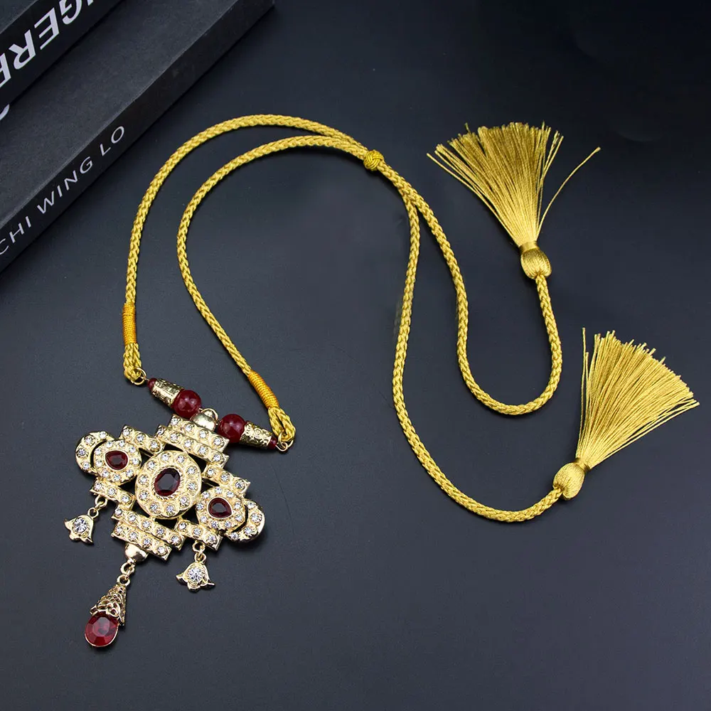 Poyasa Ethnic Women Rope Choker Necklace Tassels String Gold Color Crystal Arabic Style Pendant For Women Algeria Bridal Bijoux