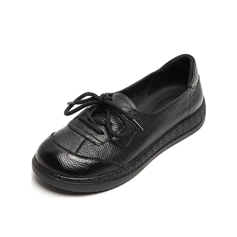 Geunine leather ethnic shoes for women 2025 plus size retro mom slip on moccasins woman casual real leather lace up sneakers