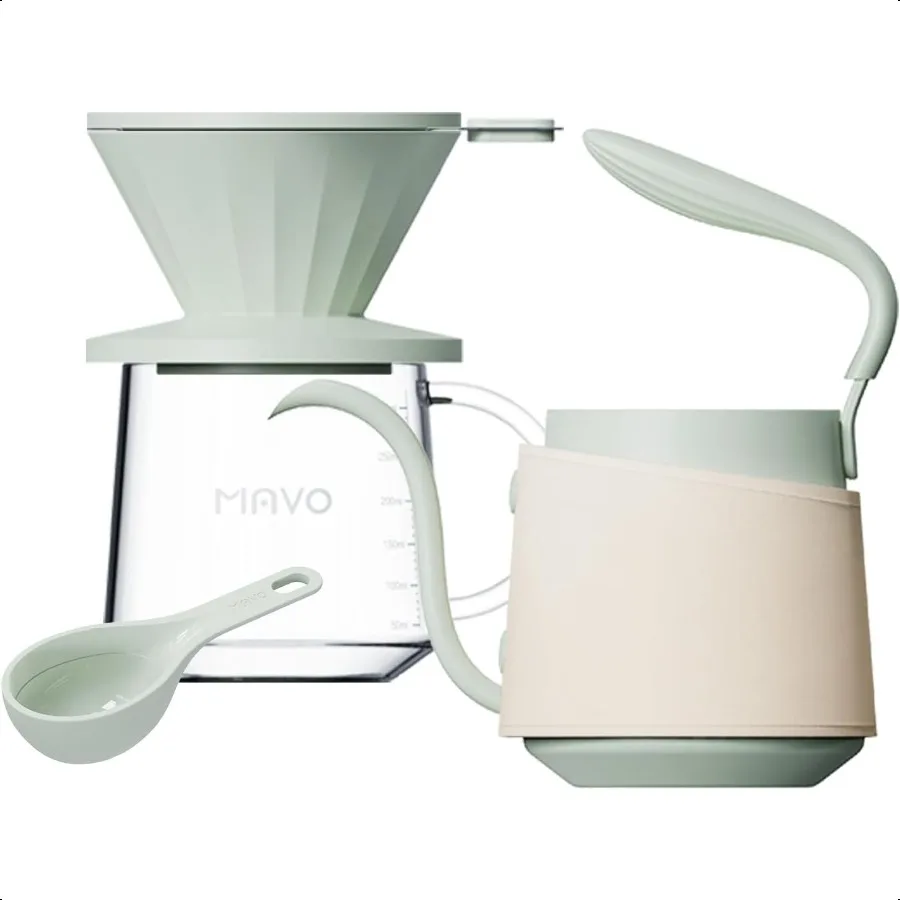 

Набор кофеварки, чайник для наливания, капельница для кофе, стеклянный кофейный сервер со шкалой, фильтр из нержавеющей стали, зеленый