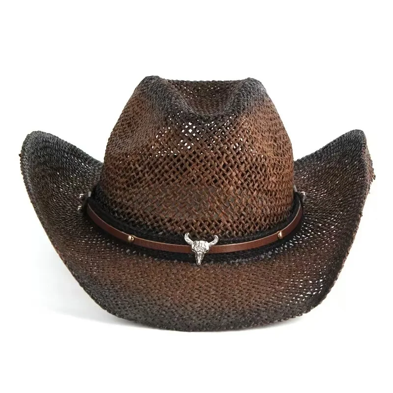 Handmade Weave Hollow Western Cowboy Hat For Men Women Summer Outdoor Cowgirl Beach Sun Straw Hat sombrero hombre