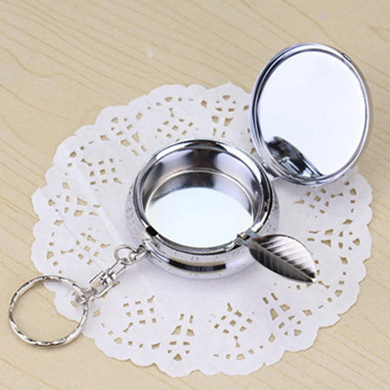 Portable Pocket Ashtray Mini Stainless Steel Cigarette Ashtray with Key Chain