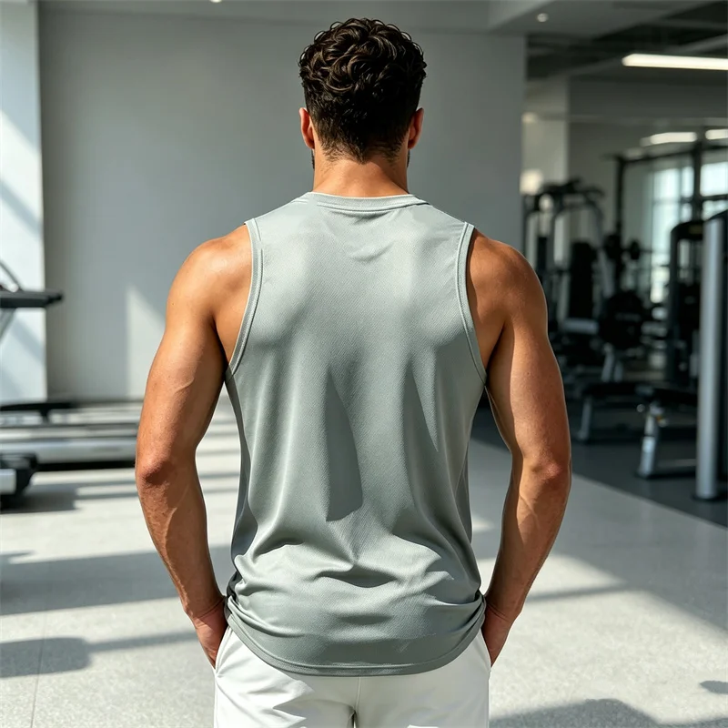 New Men running Tank Tops Sleeveless Shirt Mesh Quick Dry pullover Breathable Men summer Workout round collar vest printing tops