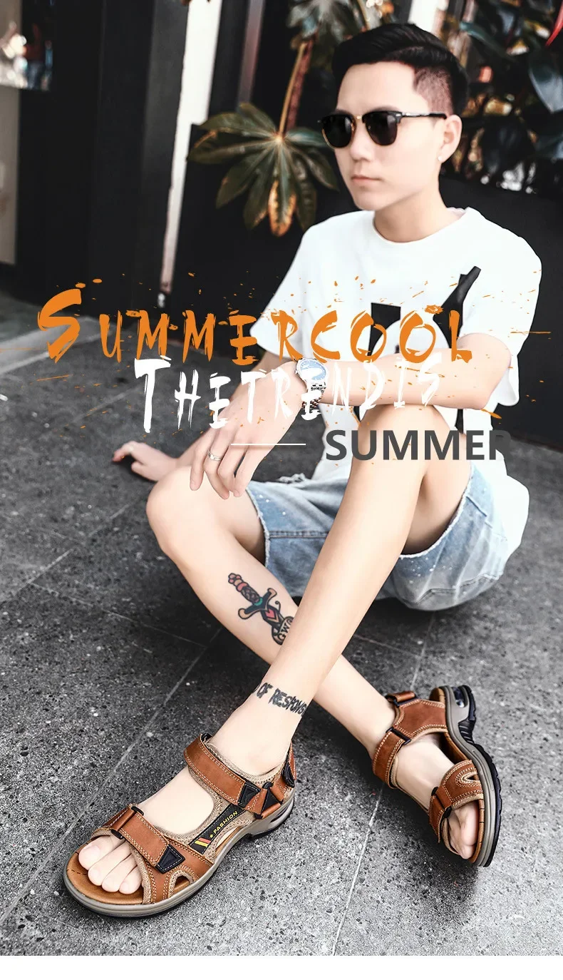 Neue Sommer Echtes Leder Männer Sandalen Mode-Design Atmungsaktive Casual Schuhe Männer Weichen Boden Outdoor Strand Sandalen Große Größe 46 – Detail 2