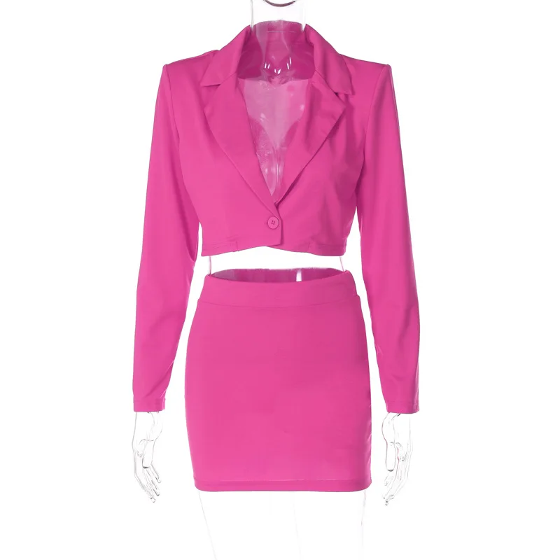 Spring Autumn New Fashion Casual Two Piece Skirt Suit Slim Fit Long Sleeve Jacket Coat With Mini Skirt Set