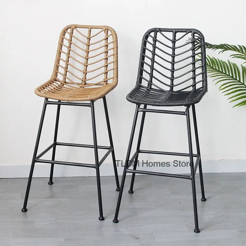 Rattan Chairs High Backrest Waterproof Retro Style Outdoor Garden Barber Restaurant Stool Salon Chaise Longue Dinning Furniture