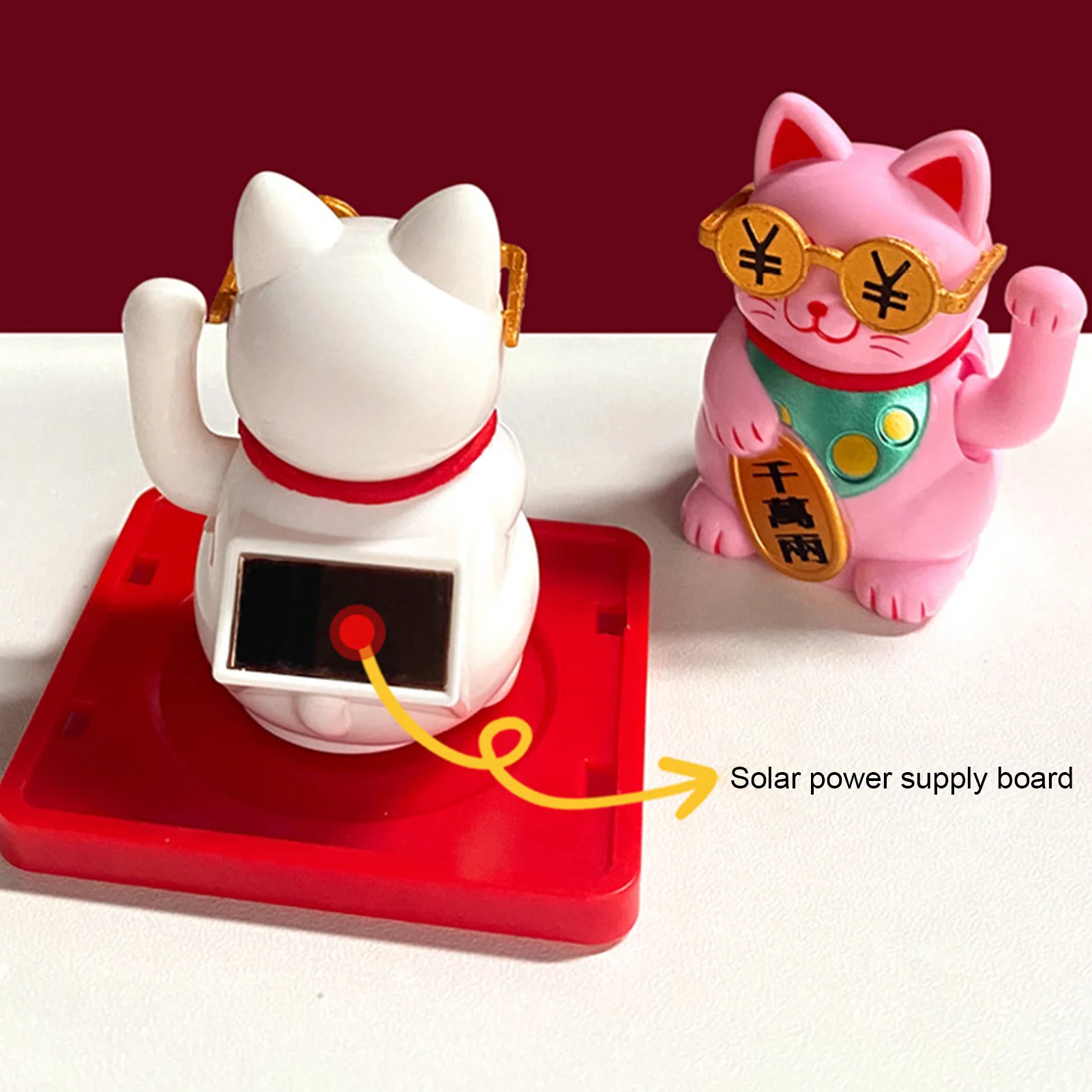 Mini Solar Powered Lucky Cat Figurine With Acrylic Box for Desktop Decor Office & Car Dashboard Good Luck Ornament Gifts