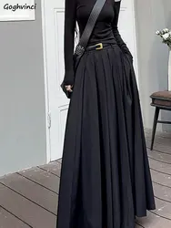 Skirts Women Spring Pleated Floor Length Solid Simple Classic Graceful Popular Newly Young Stylish Cool Korean Style Hot Sale