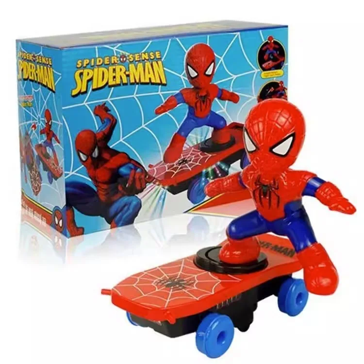 New Spiderman Automatic Flip Rotation Skateboard Acousto-optic Car Electric Music Toy Stunt Scooters Christmas Gift Children