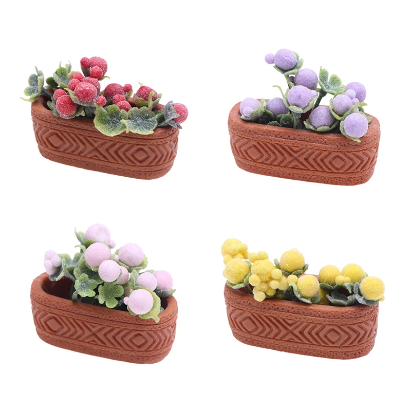 1PC Dollhouse Miniature Plant Potted Plant Greenery Bonsai Simulation Flowerpot Floral Basket Model Balcony Garden Home Decor