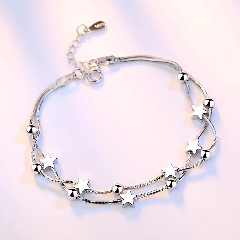 925 Sterling Silver Bracelet Pentagram Square Sugar Ball Bead Bracelet For Woman Engagement Wedding Charm Jewelry image 2