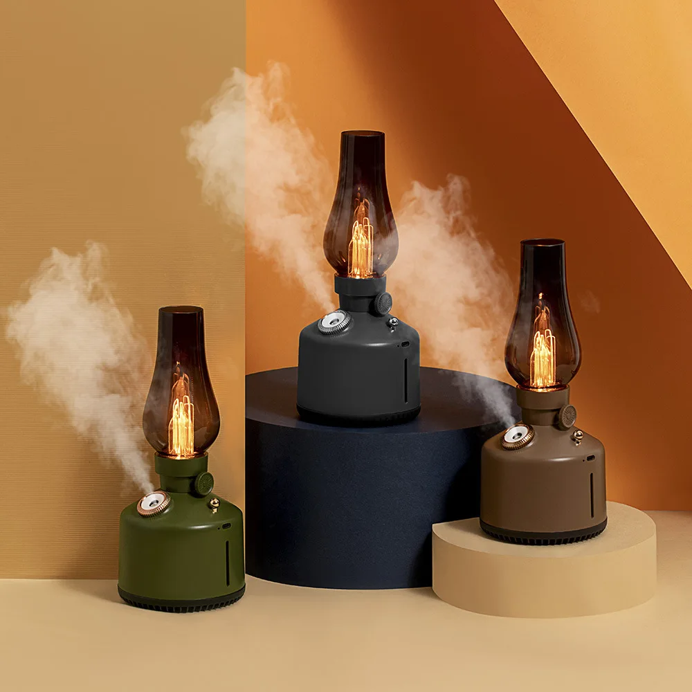 New Candlelight Retro Lamp Air Humidifier Wireless Aroma Diffuser Rechargeable Essential Oil 7 Color Lights Cool Mist for Home