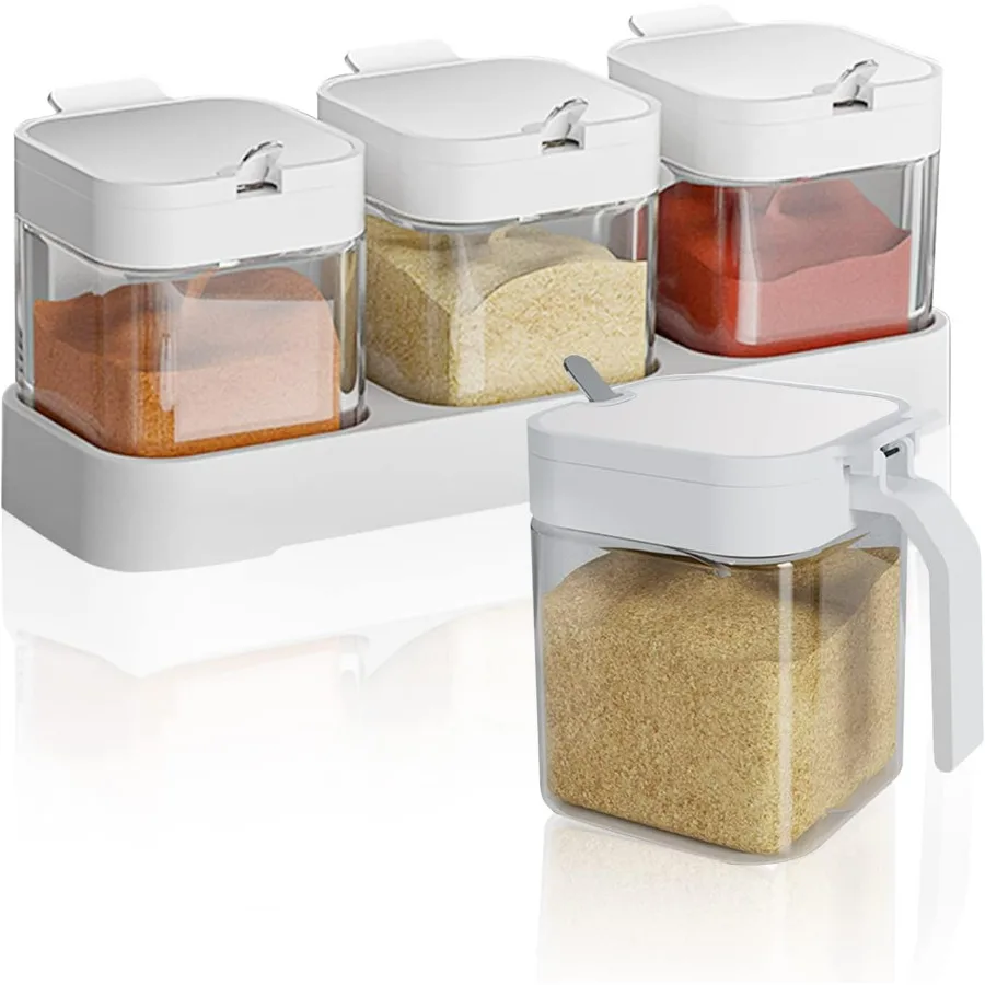 

Clear Glass Condiment Canisters Pots 8 oz Condiment Jar Spice Container with 304 Stainless Steel Lids and Spoons Glass Seasonin