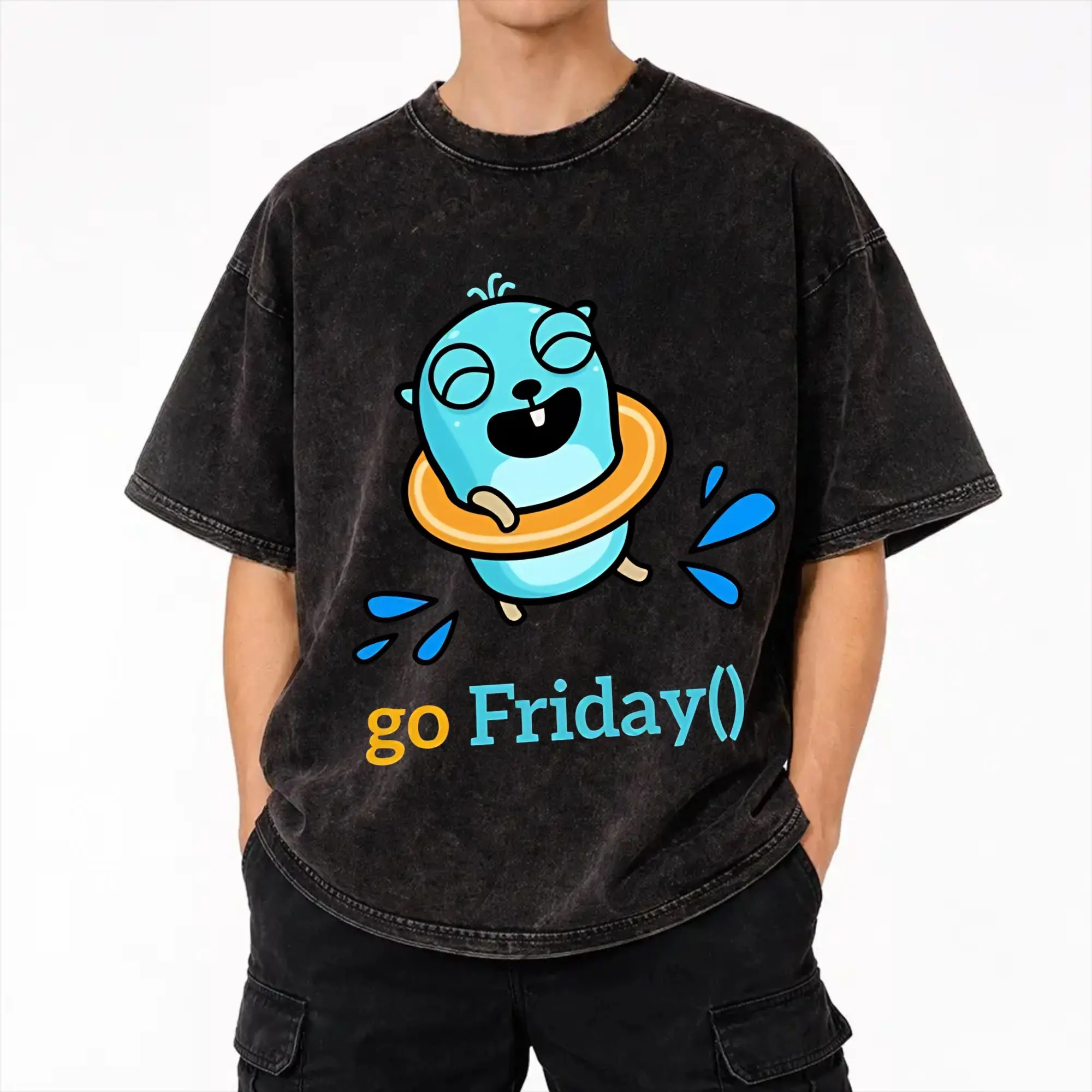 golang gopher friday  Merch Washed T Shirt for Men Women Streetwear Hip Hop T-Shirt Summer  Tees Tops Short Sleeve