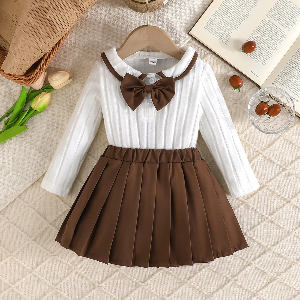 

Toddler Girl Skirts Set 2pcs Clothes Fall Winter Infant Embroidery Long Sleeve Lapel Sweatshirt Pleated A Line Skirt Sets