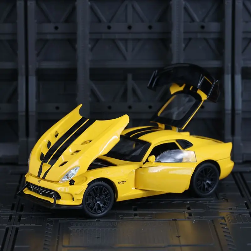 1:32 Dodge Viper Alloy Car Model Ornament Collection, portas e capô do motor, porta-malas pode abrir, carro de brinquedo para meninos