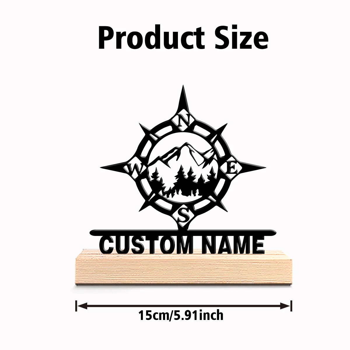 A nostalgic retro custom item Mountain Peak and Compass Iron handicrafts wooden base table decoration Complex wooden foundation
