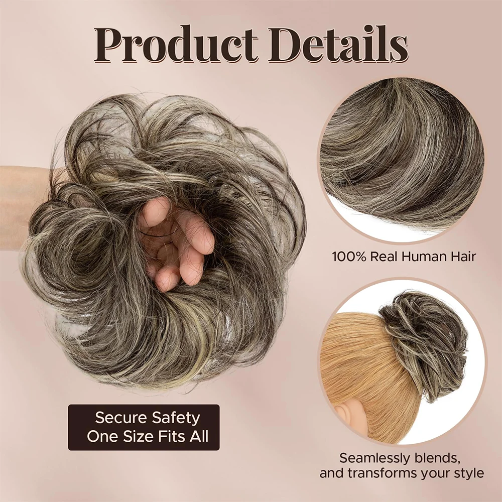 YYong 2Pcs/Pack Upgrade Your Look Instantly with 100% Brazilian Human Hair Messy Bun Extensions - Soft & Comfortable to Wear!
