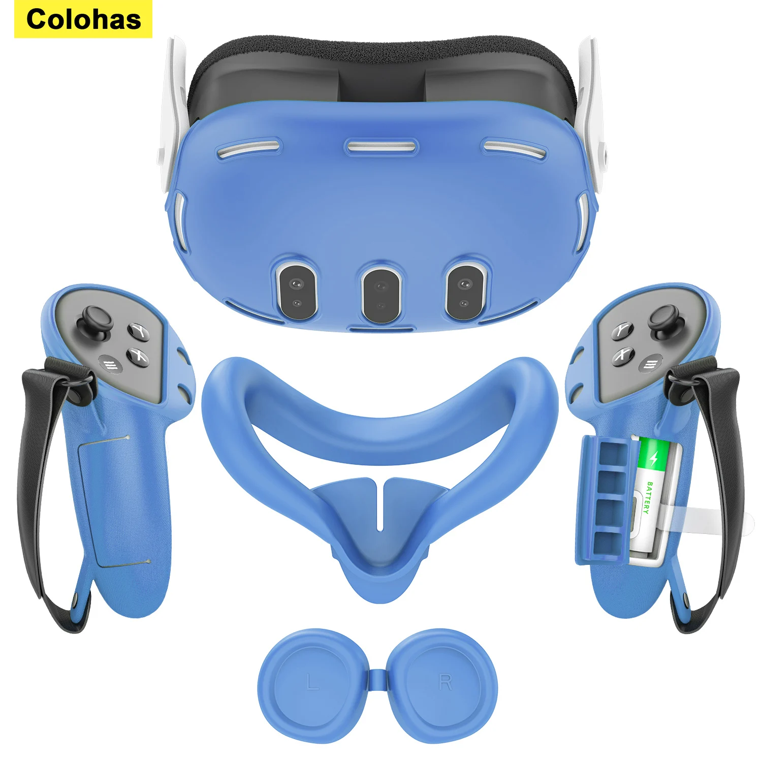 Colohas Silikon-Schutzhüllen-Set für Meta Quest 3 Zubehör VR-Headset Controller-Griff Schutzabdeckung Linsenkappe Gesichtsmaske Augenmaske – Detail 17