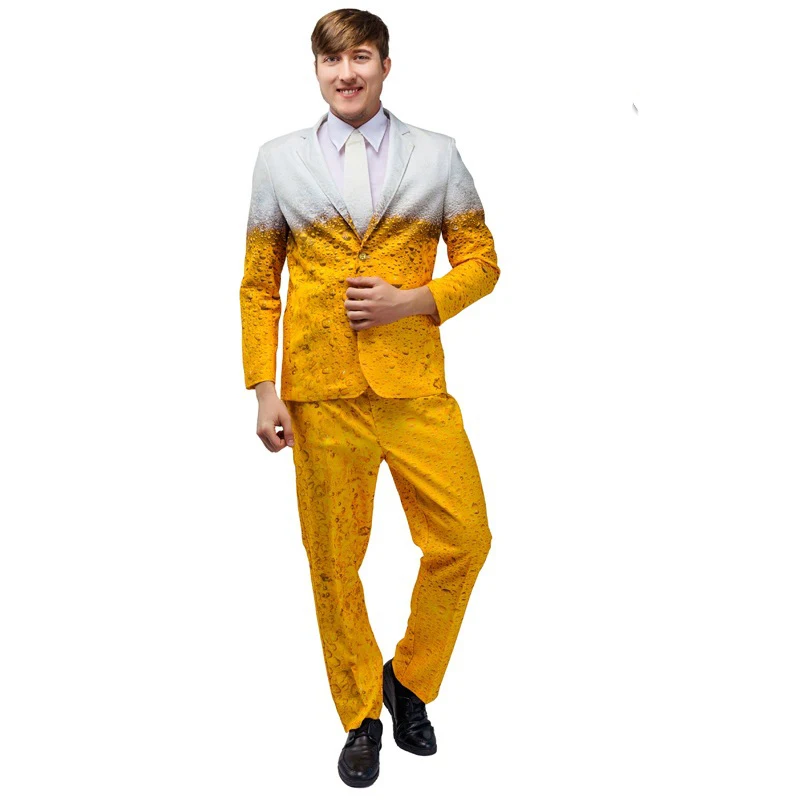 Oktoberfest Cerveja Cosplay para homens e mulheres, roupas extravagantes, roupas impressas em 3D, festa de carnaval, terno de cerveja amarelo, bávaro, novo