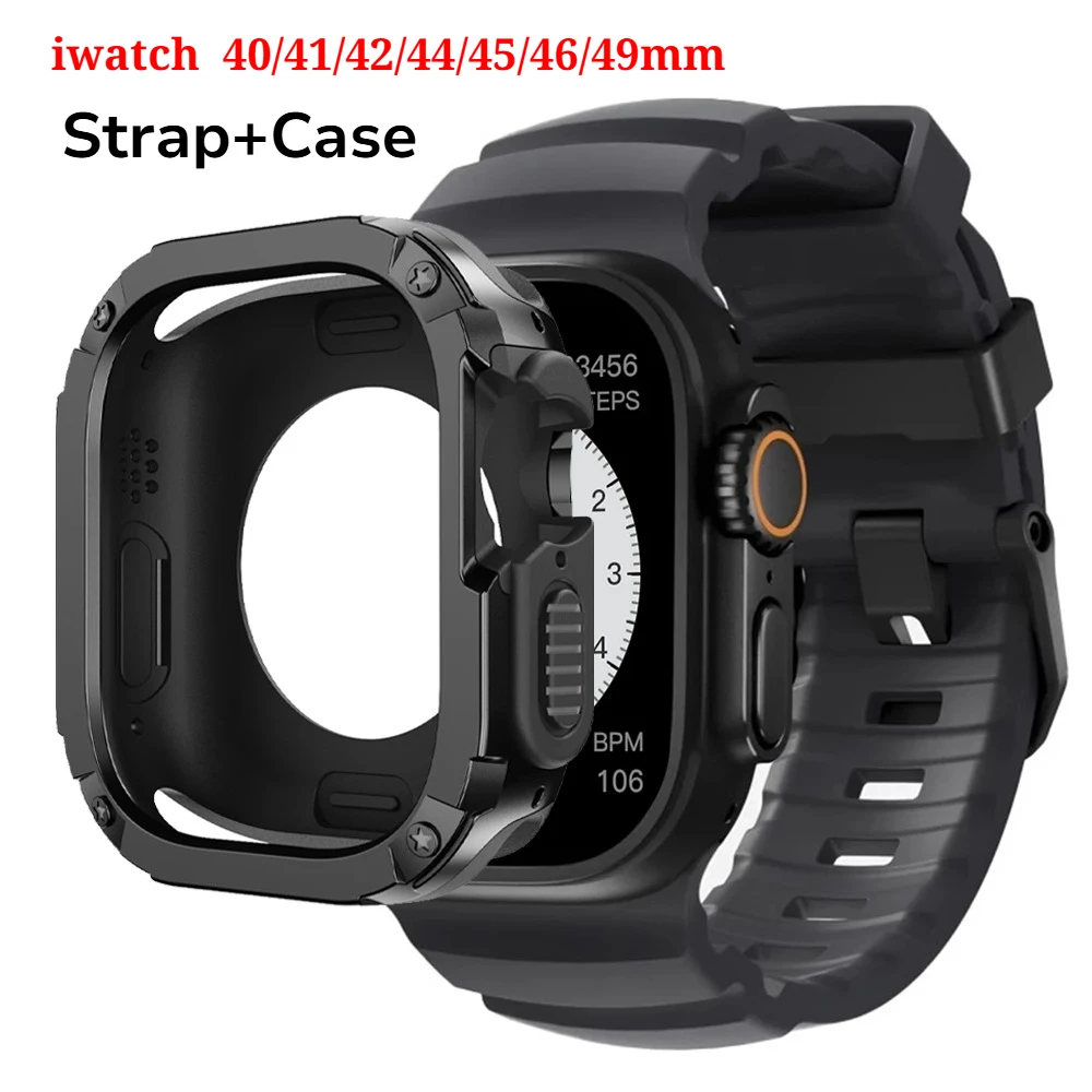 Silikonarmband + Hülle für Apple Watch Ultra 3 2 49mm 46mm 45mm 44mm 42mm Series 11 10 9 8 7 SE3 Armband + PC + TPU Panzer-Schutzhülle mit Fallschutz