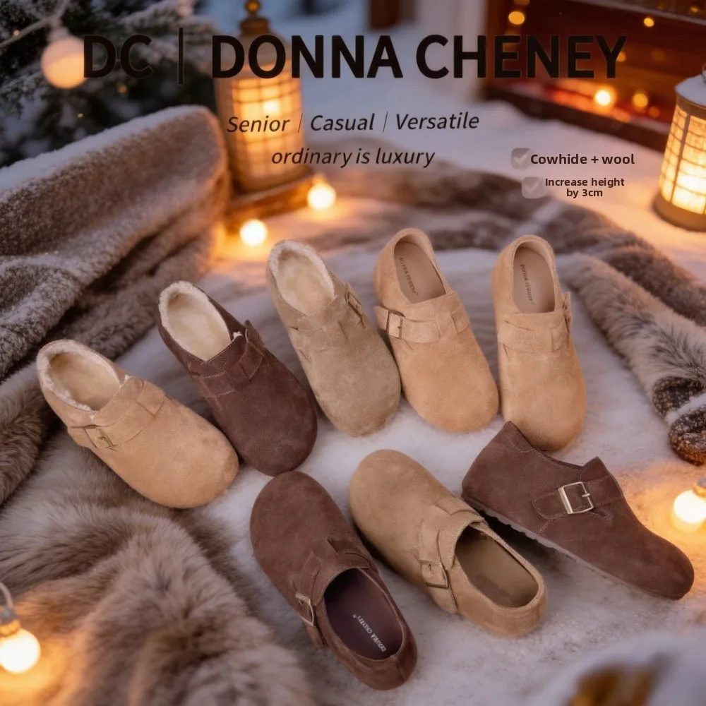 

New Boken leather and plush snow boots with thick sole and raised inner sole, soft sole, versatile winter warm shoes