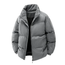 Suede Puffer Jacket Men Thick Warm Winter Jackets Man Parka Coat Casual Fashion New Outwear Coats Stand Collar Mens Clothing Top