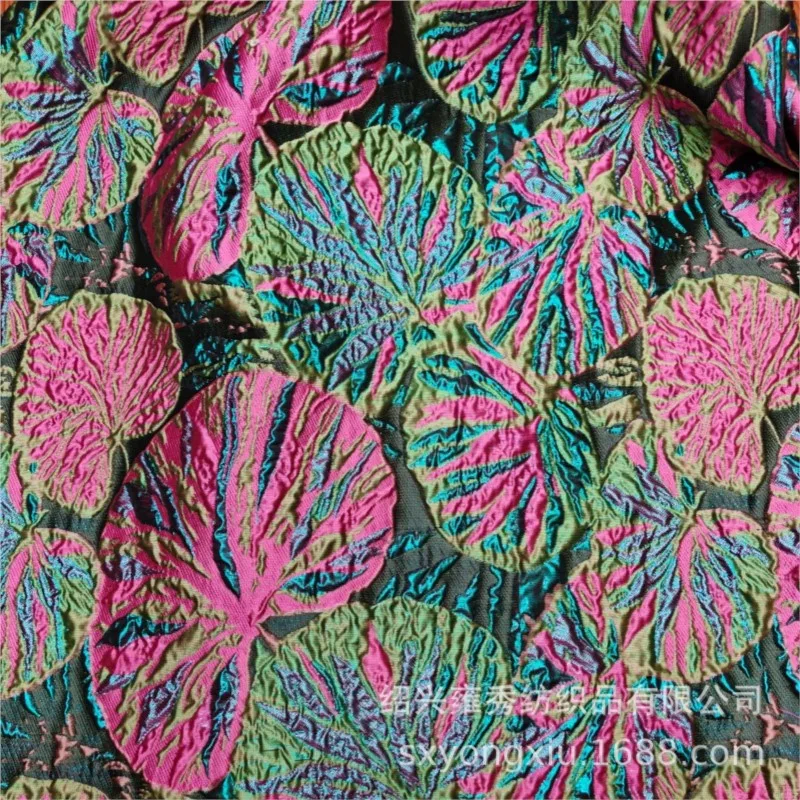

New jacquard color leaf embossed fabric dress clothing and throw pillow
