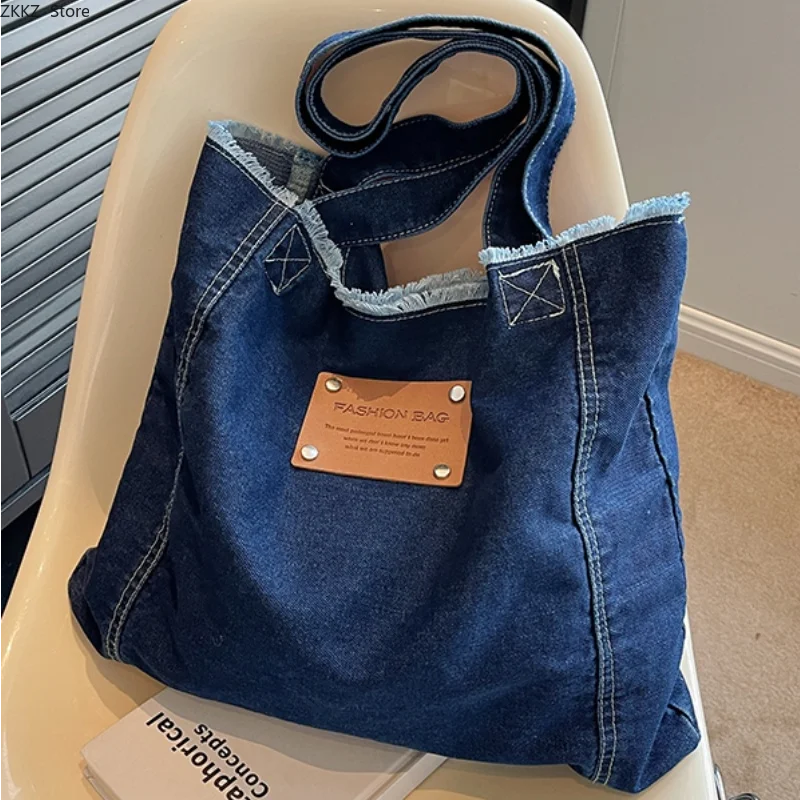 Denim Big Bag 2023 Nieuwe Mode Zomer Schoudertas Vrouwelijke Grote Capaciteit Tote Bag Woon-werkverkeer Schoudertas Voor Vrouwen