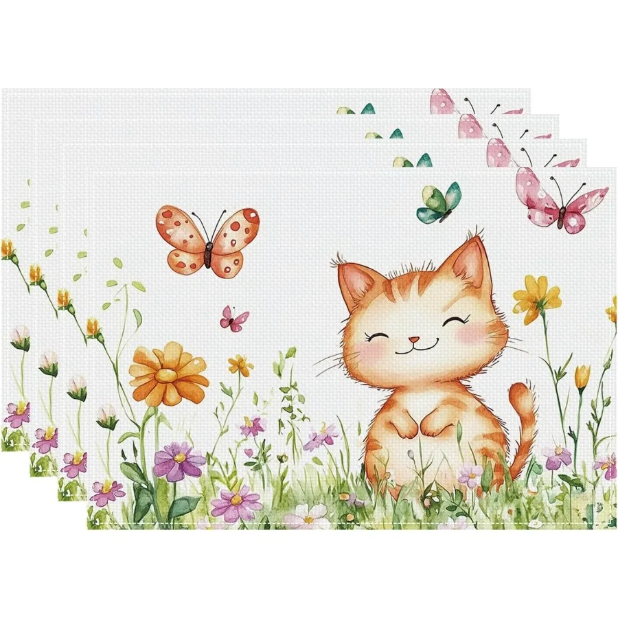 

Placemats Set of 4 Summer Table Mats Floral Theme Place Mats Washable Rustic Holiday Table Decoration for Indoor Outdoor Party