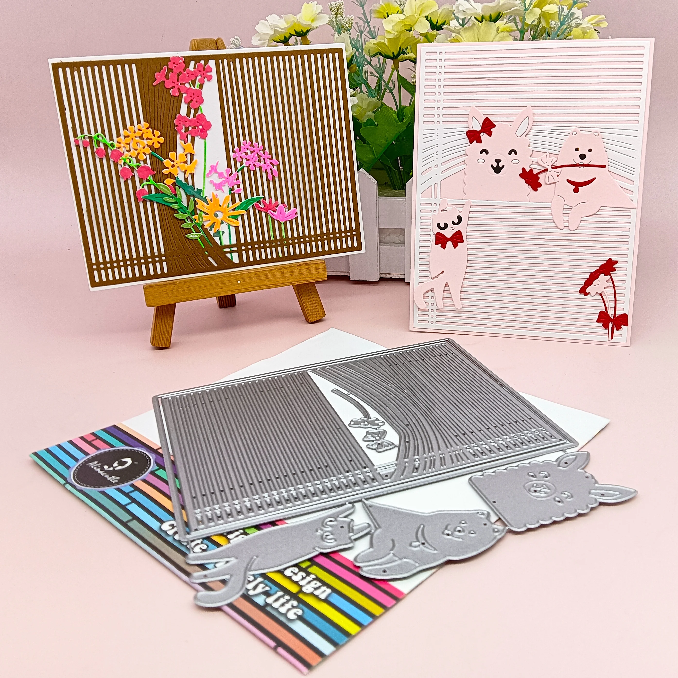 Alinacutle Book Birthday Etched Dies Metal Cutting Die Cut Book Curtain Circle Flower Clear Stamp Scrapbooking Paper Craft