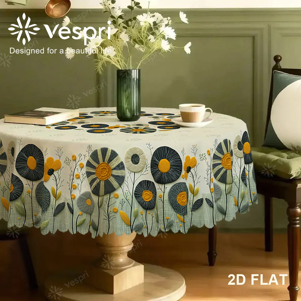 Vespri wood-grain, marble tablecloth, white and yellow decorations, circular patterns and floral patterns