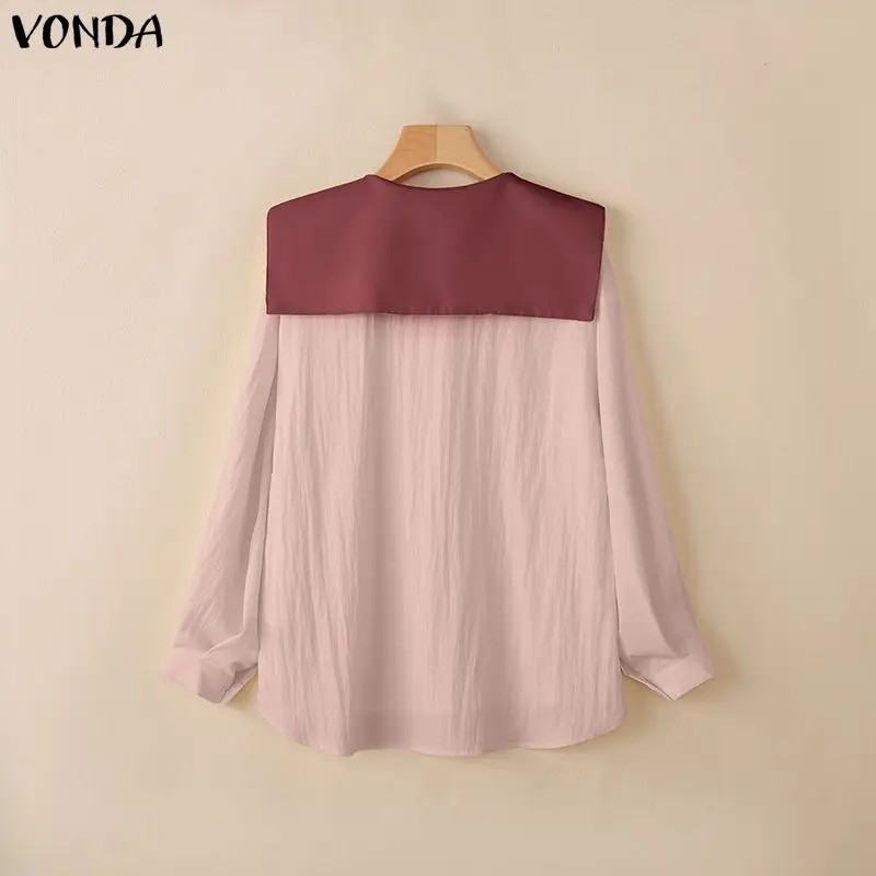 VONDA Fashion Floral Embroidery Shirts Women Long Sleeve Lapel Elegant Blouses Spring Casual Loose Tunic Tops Vintage Blusas