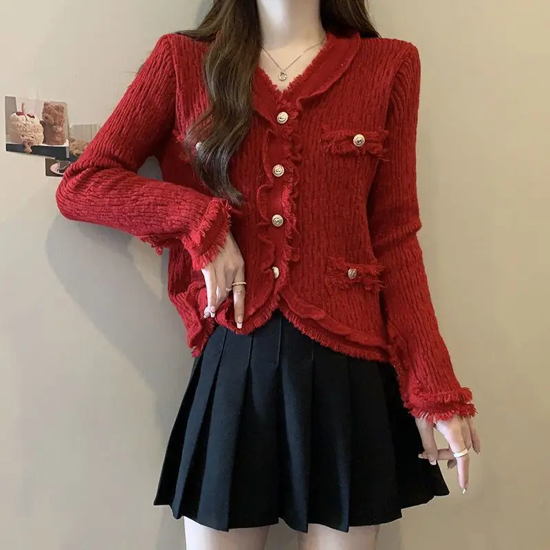 

New Autumn Winter Style Design Small Fragrance Style Knitted Tops Slim Versatile Sweater Cardigan