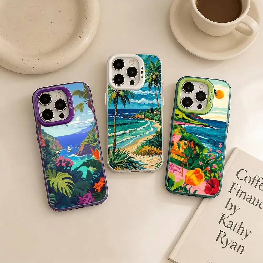 

S-Summer Beach Phone Case For iPhone 17/16/15/14/13/12/11 Pro Max Luxury Silver TPU Case Shockproof Anti-Scratch