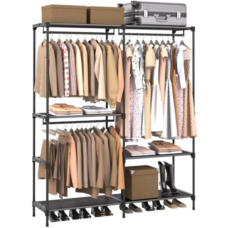 

Clothes Rack Portable Closet 54.3 Inch Large Capacity Wardrobe Closet Clothes Storage Organizer with Shelves and 3 Hanging Rods