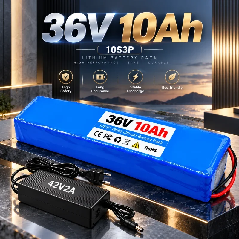 Batería Recargable 36V 10Ah 18650 10S3P con BMS para Bicicleta Eléctrica, Scooter y E-Bike, Motor 250W-1000W, Cargador 42V2A Incluido, Alta Densidad Energética, Larga Duración, Stock UE, Envío Rápido desde Almacén Polonia