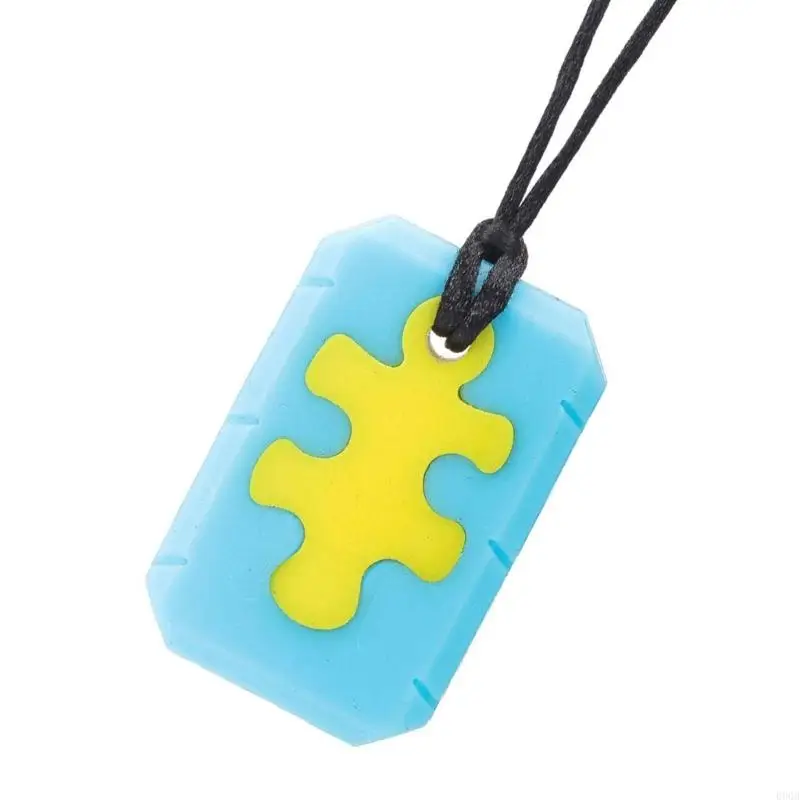 090B Kalung Liontin Kunyah Silikon Mainan Sensorik Rantai Leher Kunyah Puzzle Teether untuk Anak-anak dengan Autisme dan ADHD