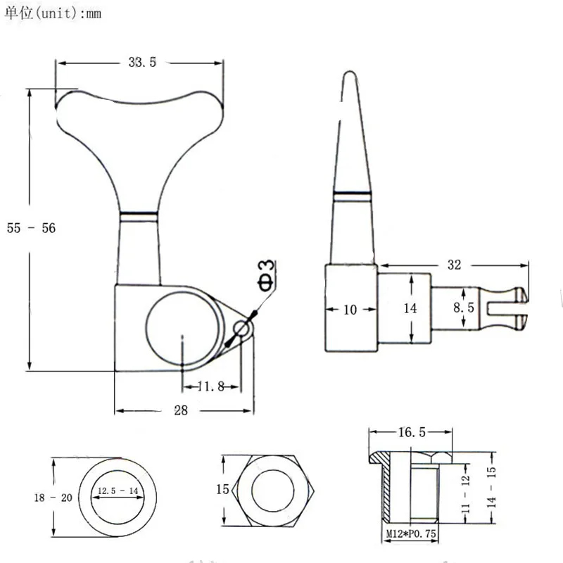 Ein Set mit 4 oder 5 Stück, verchromte Stimmwirbel für E-Bass, Stimmmechaniken, Mechaniken, Knöpfe, Musikinstrumentenzubehör. – Detail 7