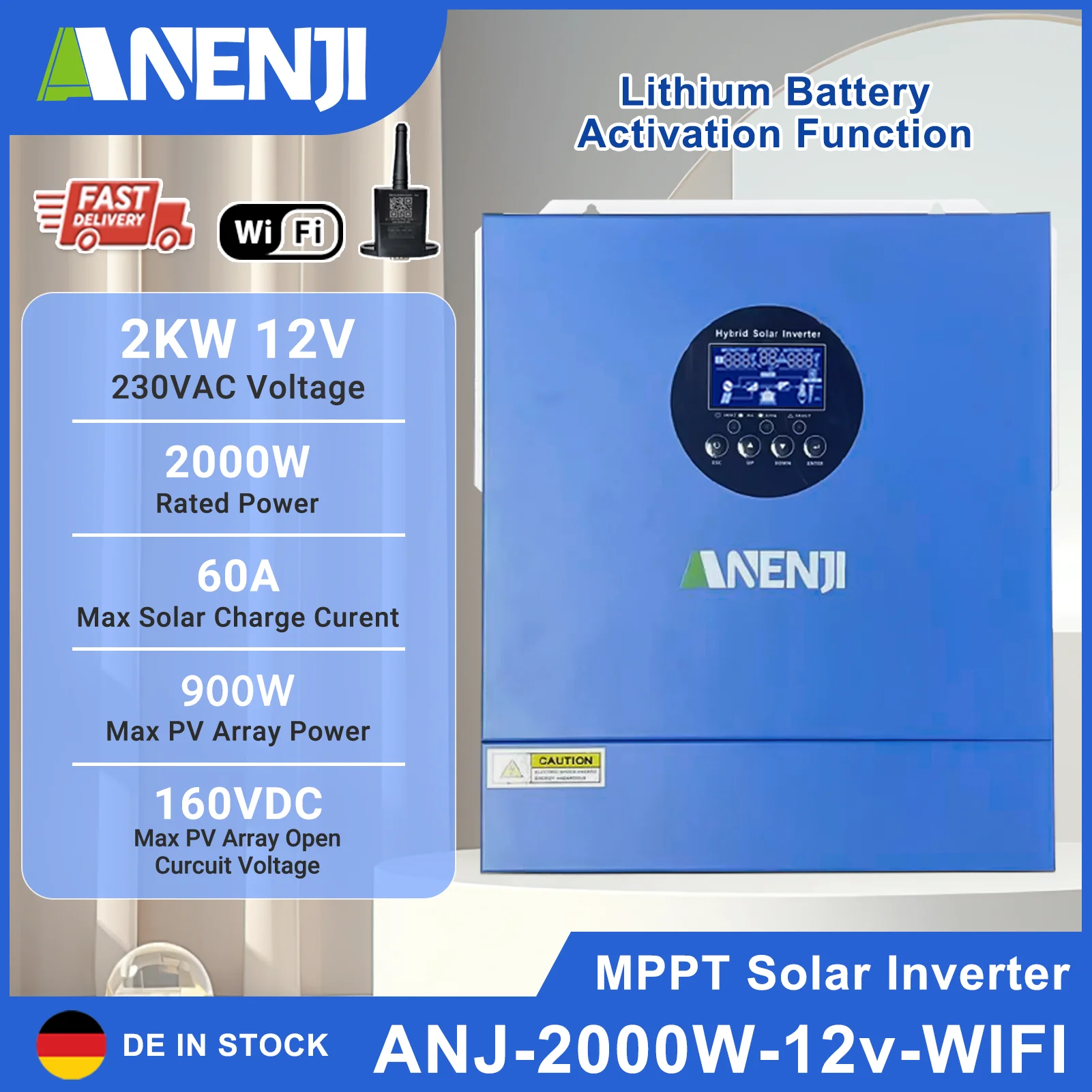 Onduleur Solaire Hybride 2KW 12V 230 ylique Hors Réseau, Onde Sinusoïdale Pure MPPT 60A, Contrôleur de Charge Photovoltaïque Long 30-160VDC