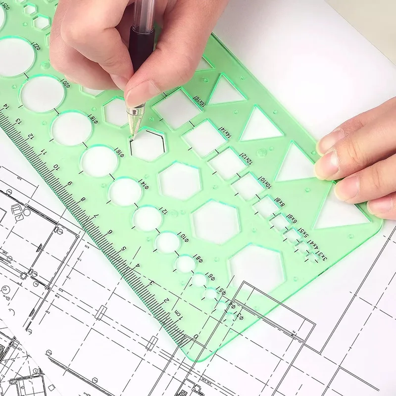 Geometric drawing measuring ruler hollow formwork ruler, suitable for offices and schools, building templates, drawing drafting