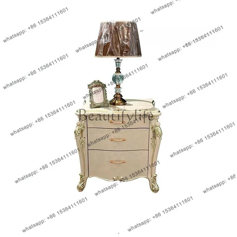 French court bedside table European simple neoclassical bedroom three drawers storage cabinet corner few solid wood feet carving