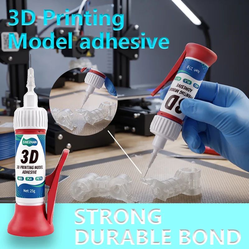 SIKEZHAN 25g Instant Fast Bonds 3D Printing Model Adhesive Glue for PLA ABS PETG Repair with Precision Needle Tip & Stand Holder