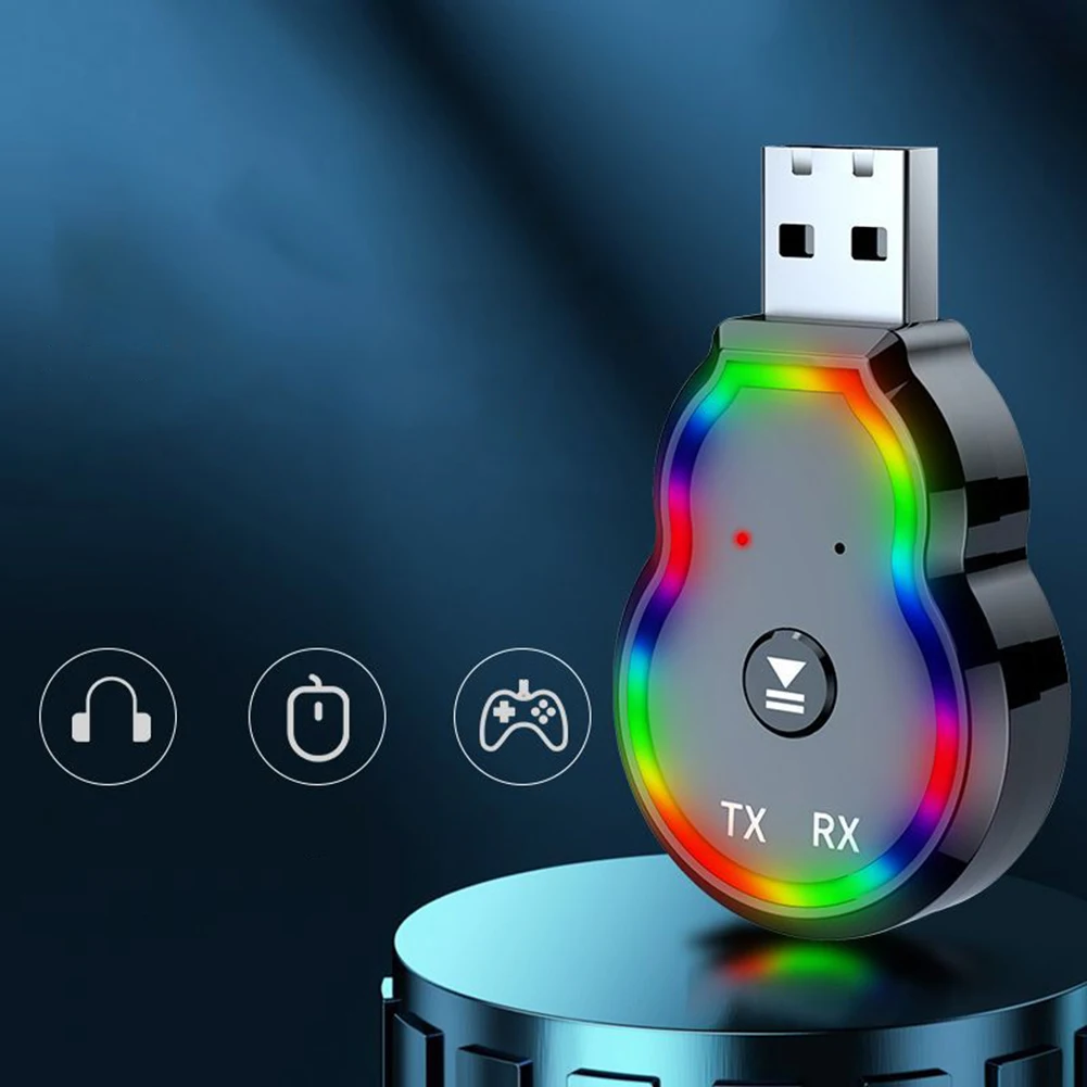 Q2 Usb Bluetooth-compatible 5.0 Audio Transmitter Receiver Colorful Light 2- In-1 Audio Amplifier Aux Wireless Adapter Dropshipp