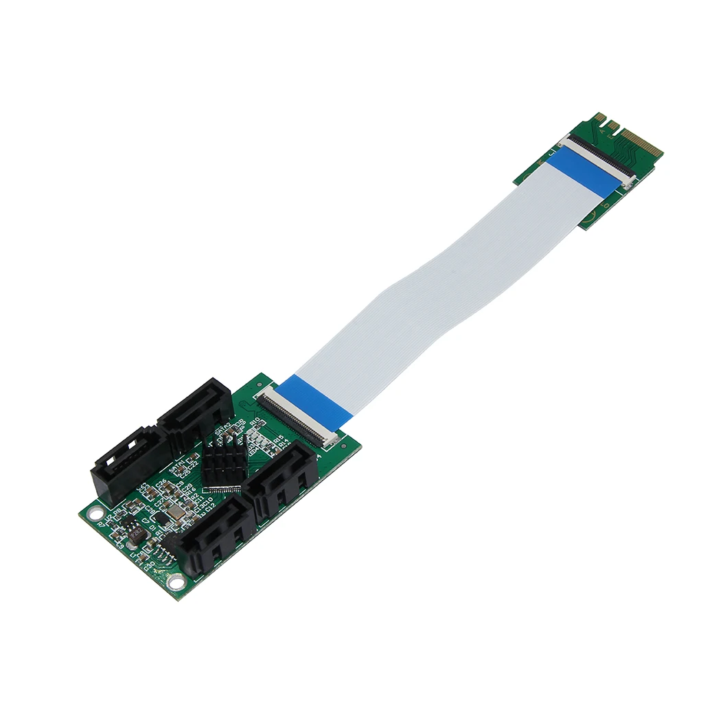 

Переходник M.2 A E Key на 4 SATA III, короткий кабель 10 см, расширение RAID 6 Гбит/с для мини-ПК/NAS/промышленного SATA SSD/HDD