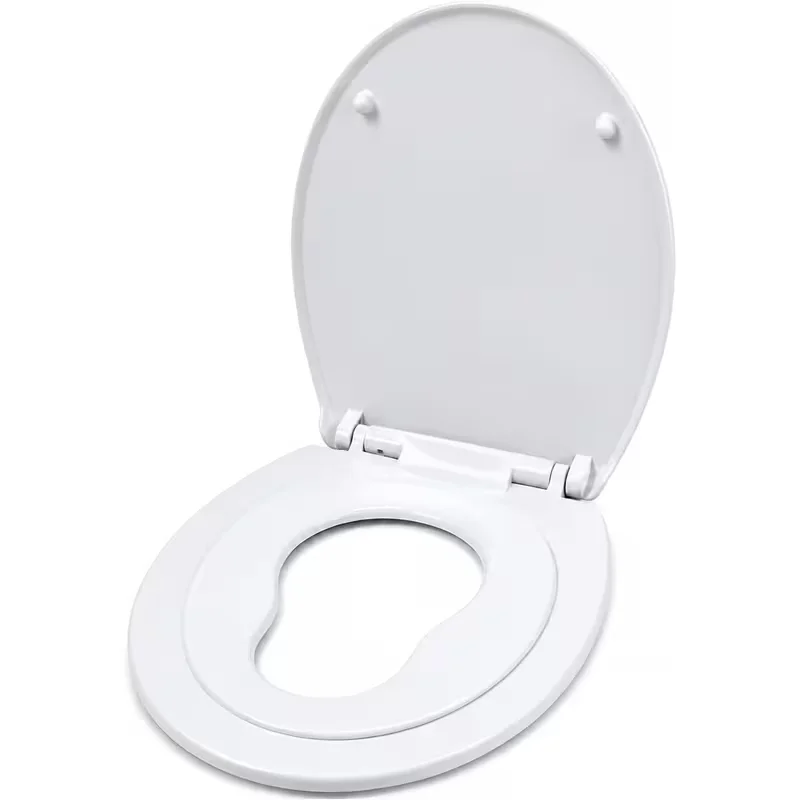 UR CHOICE Soft Close Toilet Seat with Built-In Toddler Training Seat, White V Shape, Quick Release Hinges, Easy Clean Bathroom