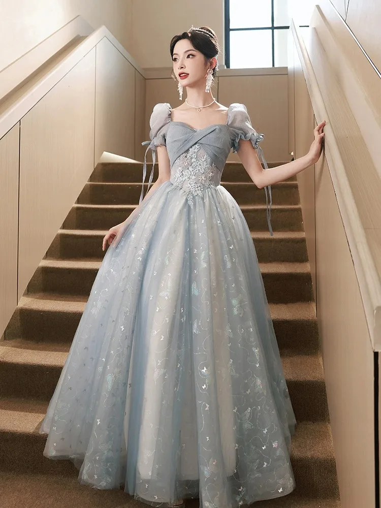 Vestido de Gala Azul E Vestido de Princesa de Conto de Fadas Traje para Aniversário Apresentação Celebração Cerimônia ...