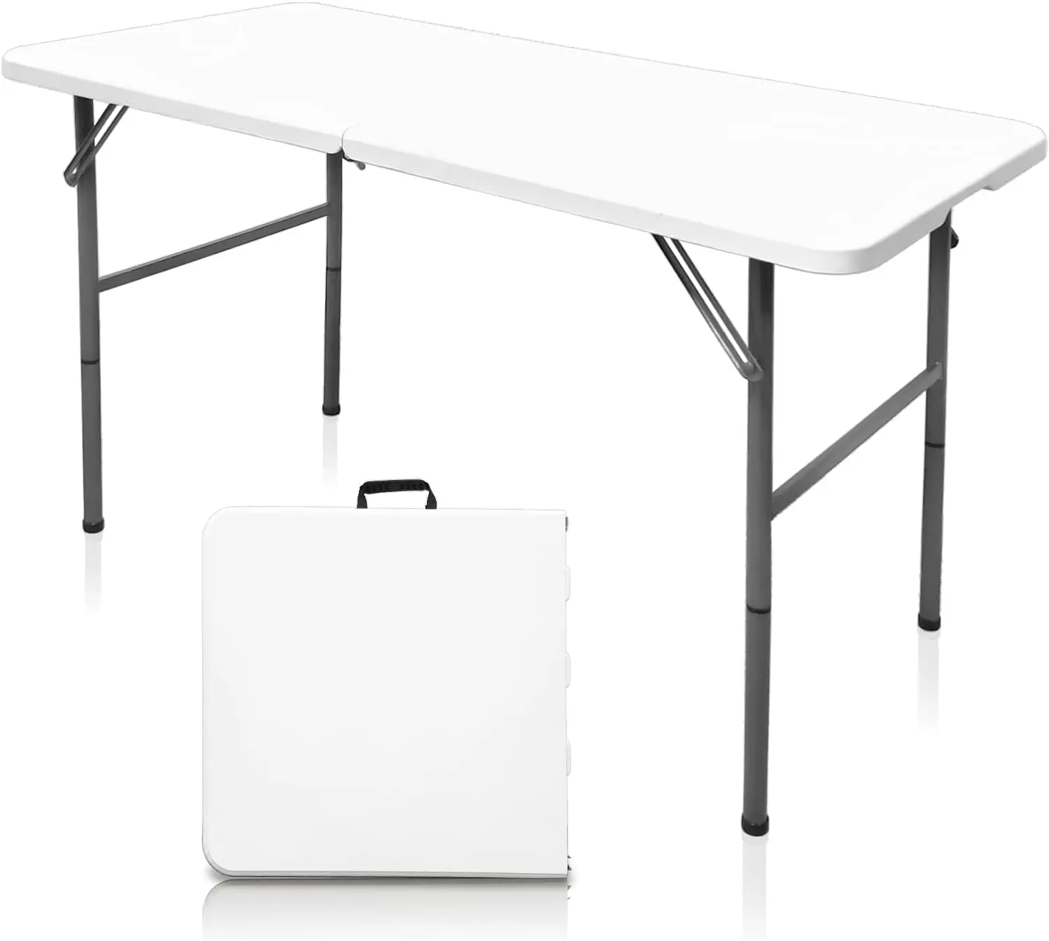 

Folding Table,4ft Indoor Outdoor Heavy Duty Portable Folding Square Plastic Dining Table w/Handle, Lock for Picnic, Party, Campi