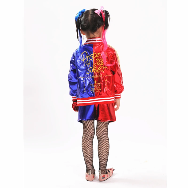 High Quality Embroidery Suicide Harley Cosplay Costumes Squad Quinn Kids Girls Jacket Pants Sets Carnival Party Dress